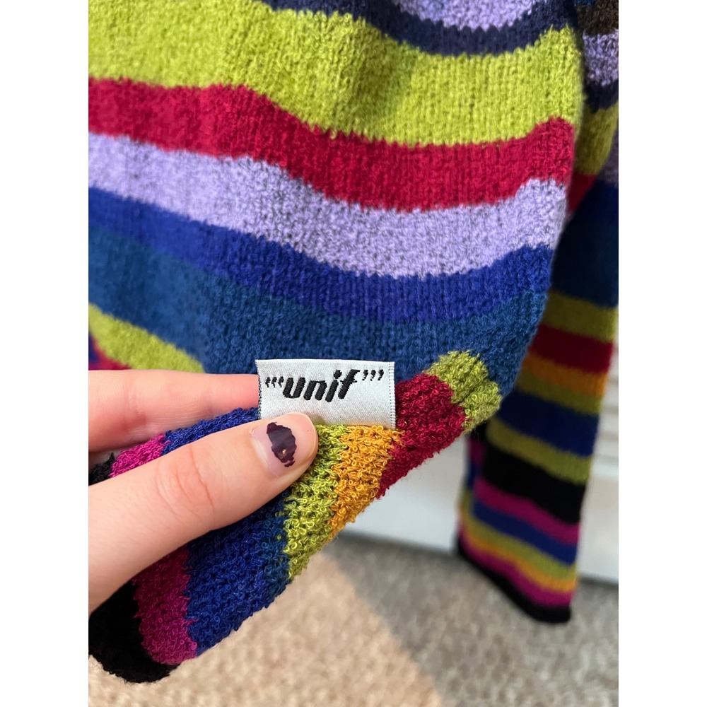 Unif Harmonic Sweater Full Zip Collared Multicolor Stripes Retro Size S - Picture 4 of 5